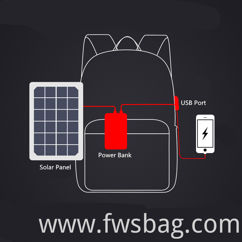 Anti-Theft Business Laptop Bag Water Resistant Bookbag Luminous Logo Solar Charging Backpack With USB Charger